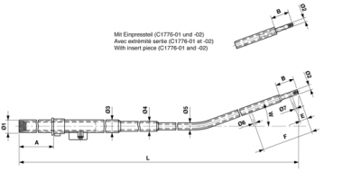 Perche coudée, complet, L = 4615 mm, sans trou, gris