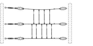 Portiques souples à trois étages, câble en acier-cuivre 35 mm², avec isolateur céramique à 1 ailette