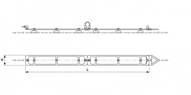 Antenne sur fil de contact complet, croisée, avec déflecteur, avec griffes de fil de contact