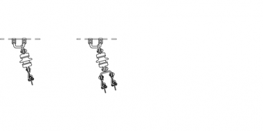 Suspension pour 1 ou 2 conducteur(s) sur portique souple, < 6°, pour 1 câble ou 1 fil de contact rainuré, avec isolateur céramique à 2 ailettes
