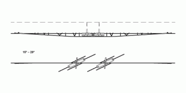 Croisement TB–TRW, sans interruption du courant, 15°–29°, avec connexion électrique, barre profilée/tube, ligne de contact TRW non régularisée