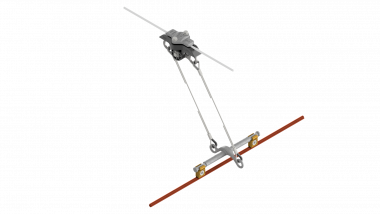 Suspension de ligne de contact TB avec corps isolé KUSYS, en alignement sur transversal câble en acier/acier-cuivre 0-2.5° pendule