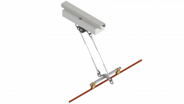 Suspension de ligne de contact TB avec corps isolé type 1, en alignement sur rail d'ancrage type 3 b 0-2.5° pendule