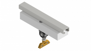 Suspension de ligne de contact TB avec corps isolé KUSYS, sur rail d'ancrage type 3 B, rigide 0-4° avec griffe de fil de contact M16