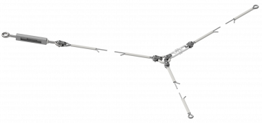 Retenue volante forme Y, câble en acier 35 mm² galv., avec boucle isolante, avec tendeur