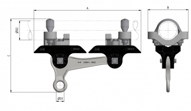 Corps isolé KUSYS2 complet étrier de retenue avec œillet de suspension simple, sur tube 2.5"