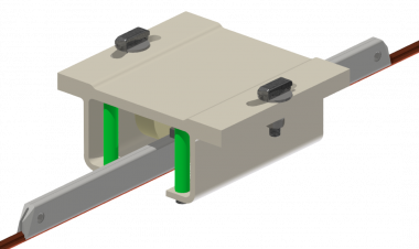 Support mobile L = 210 mm, avec hauteur de construction réduite pour montée du fil de contact 3.0%, porteur du f.c. L = 600 mm
