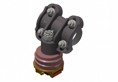 Suspension du câble porteur isolée, orientable, renversé, solide, sur tube 2", câbles Ø max. 21 mm