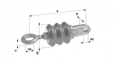 Insulator with clevis eye and tongue complete, composite, Ø = 80 mm